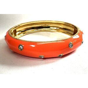 J. Crew Bracelet Neon Orange Enamel Bangle Rhinestone Clamper Hinged